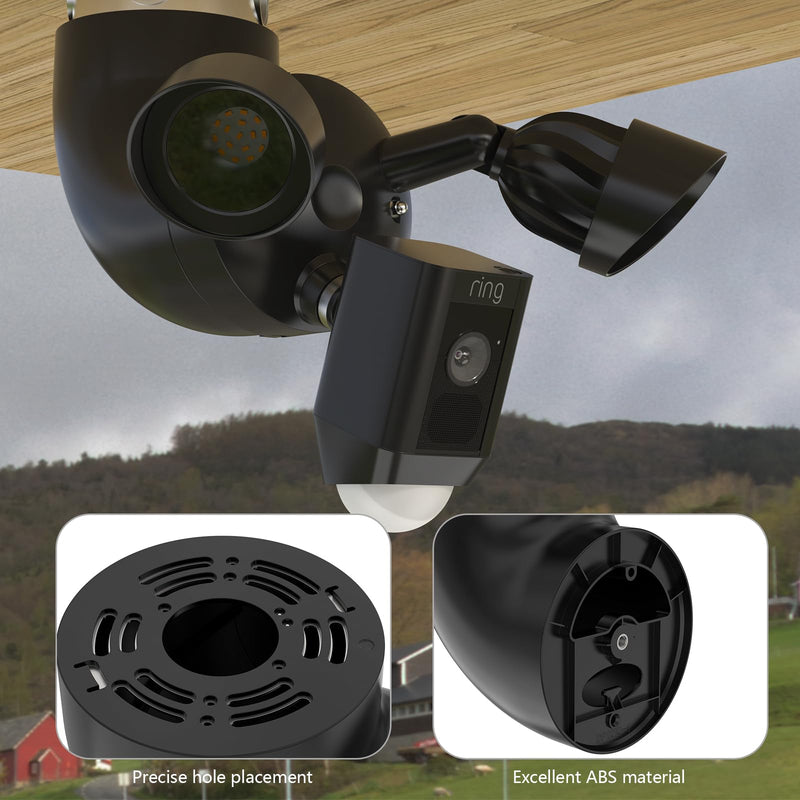 Outdoor Camera Eave Mount Bracket Compatible with R-ing Floodlight Cam Wired Pro/Plus, Blink Wired Floodlight and WYZE Floodlight v2,REOLINK Elite Floodlight WiFi Cameras (Black) Black