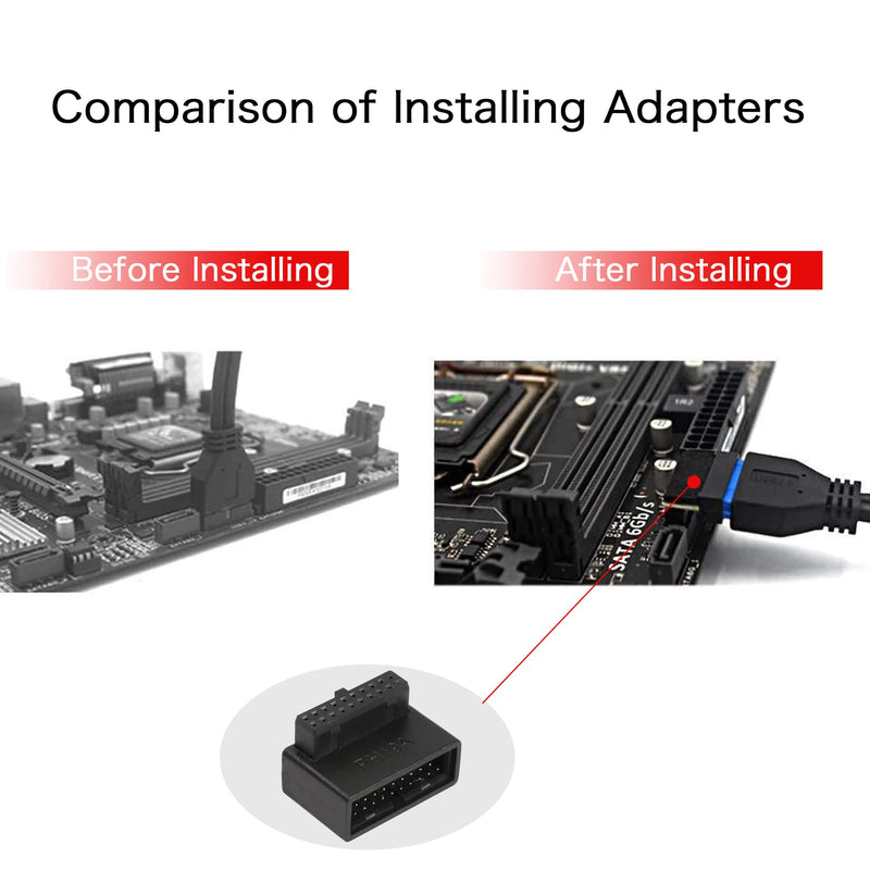 USB 3.0 90 Degree Motherboard Adapter 19 Pin/20 Pin Male to Female Extension Adapter L Turn Right Angle Socket for Desktop Motherboard (Up Angle PH19A)