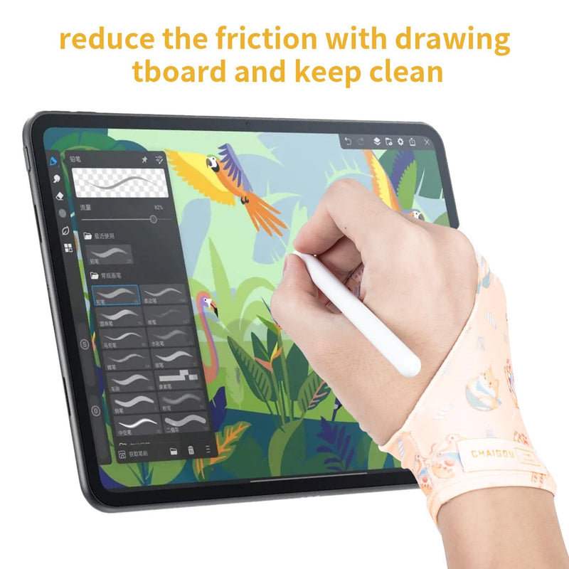 Artist Drawing Glove Art Two-Finger Glove Animal Print for Drawing Tablet/Pen Display/iPad for Right and Left Hand Yellow S
