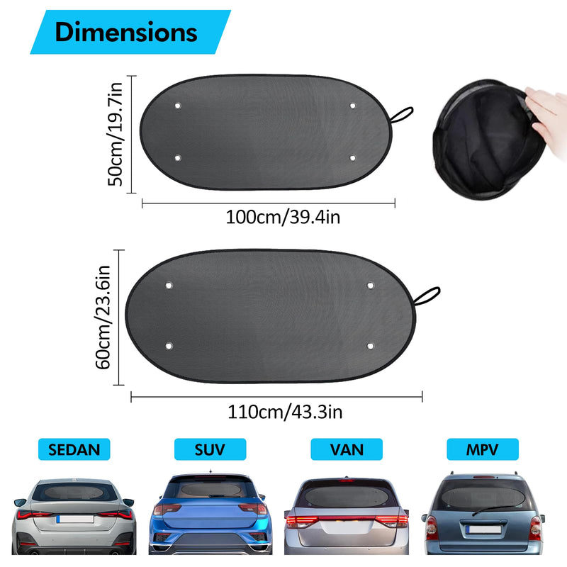 ZATOOTO Car Window Shade for Baby, Back Window Sun Shades with Strong Screw Nut Pull Suction Cup, Car Rear Window Sun Blocker Protect from Sun Heat and UV Rays for Pets, Kids 39.4*19.7inches