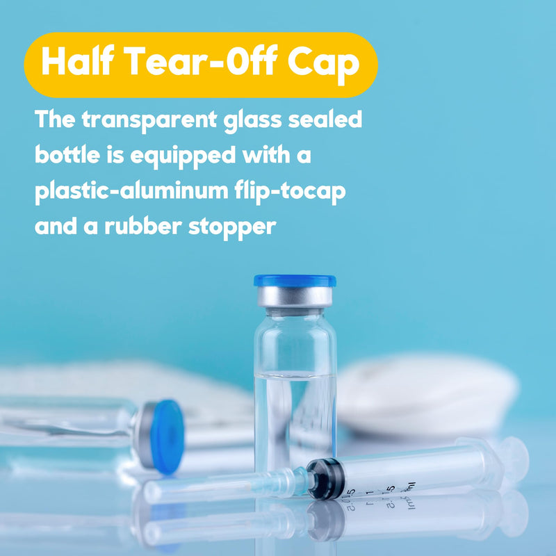 10mL Vials for Injections with Self-Healing Injection Port and Sealed Cap | Sterile Glass Small Vials and Flip Off Aluminum Cap, Liquid Sample Bottles (Empty Vial, No Liquid), 50 Pcs 10ml