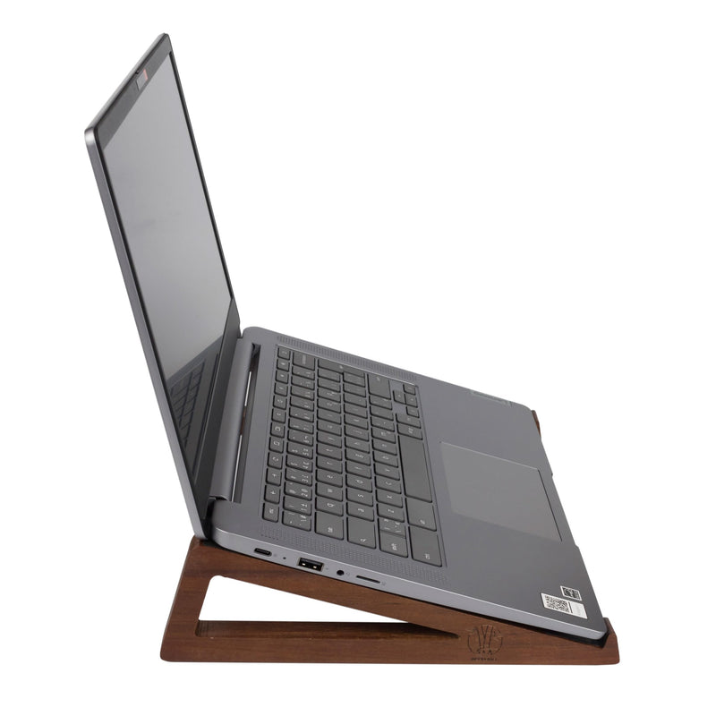 S&A WOODCRAFT Wooden Laptop Stand, Portable Desk Laptop Holder for Tablet with Carry Pouch, Compact Travel Laptop Stand with Protective Silicone Pads, Suitable for Laptops and Tablets Brown Acacia