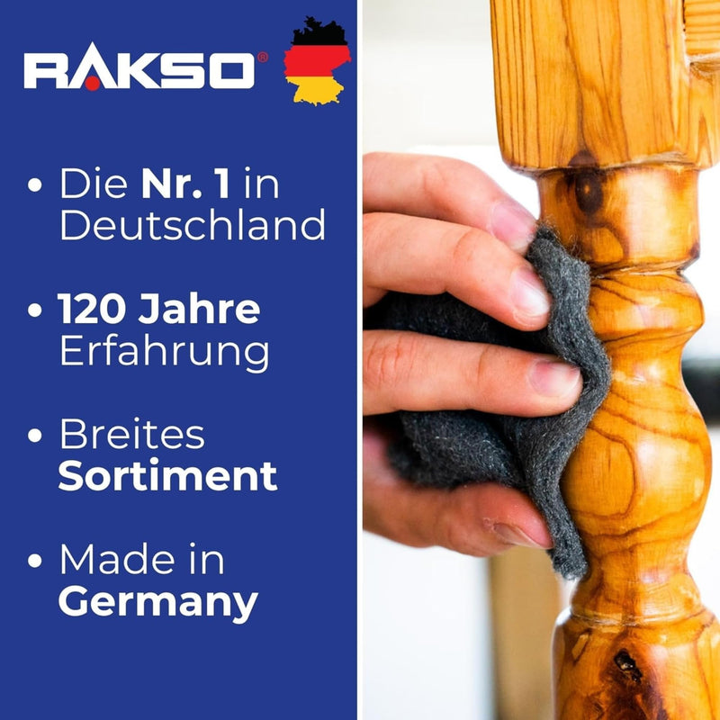 RAKSO Steel Wool Extra Fine 0000-200 g, 1 band, Polished Waxed Wood, Copper, Brass, Matte Surfaces, Cleans Glass 200 g (pack of 1)