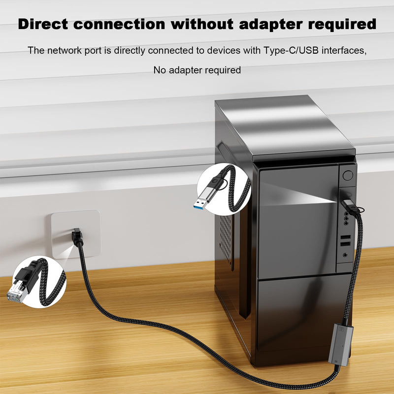 USB C to Ethernet Adapter 1000Gbps, 2-in-1 USB to 1000M Ethernet Adapter, USB-C to RJ45 Network Converter (Thunderbolt 4/3 Compatible), Aluminum Case for Windows, Mac OS, iPad OS and More.