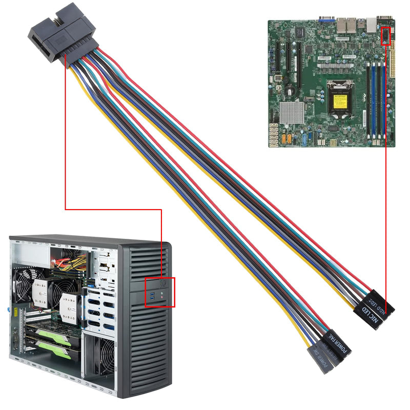 Supermicro Panel Switches Cable Switches Adapter Jumper Line Server Chassis Adapter Cable Front Panel Connector Adapter for Different Models of Computer Case