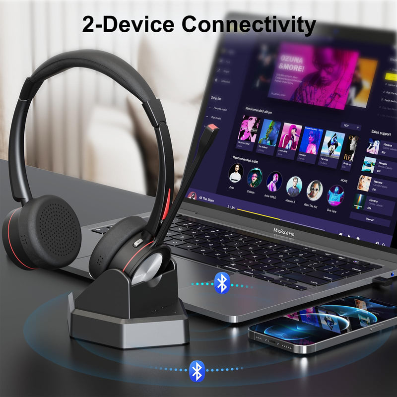 Bluetooth Headset with Microphone for PC, Wireless Headset with Mic & Mute Button, 40 Hrs Working Time, Noise Cancelling Bluetooth Headset 5.2 for Work Office Laptop Teams Business Meeting