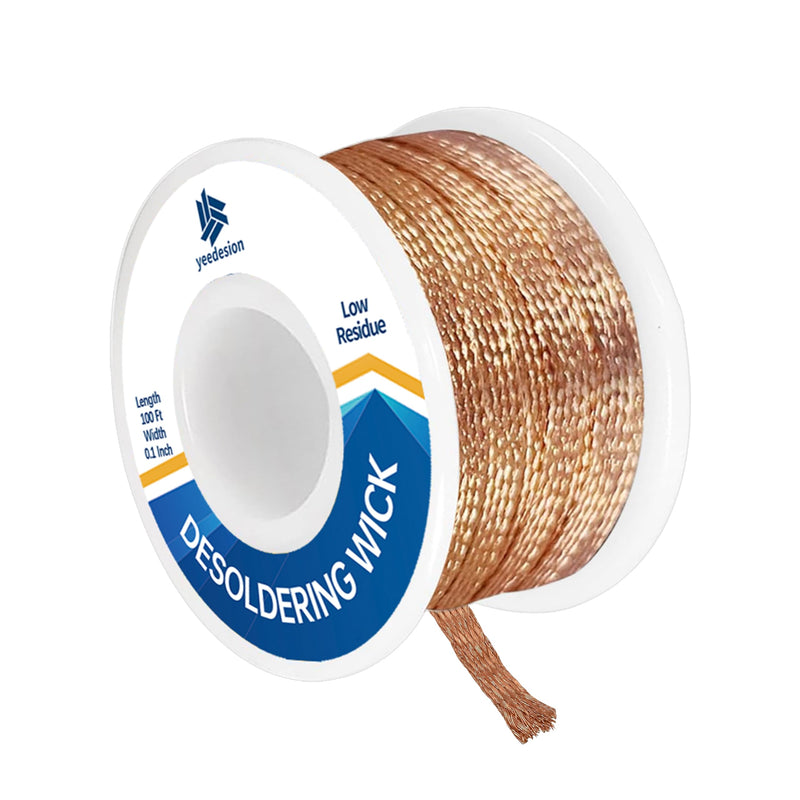 Desoldering Wire, 30 m / 100 ft Desoldering Wick for Removing Solder and Disassembling Electrical Components, No-Clean Desoldering Braid (1 PC - W 0.10 Inch L 100 Inch) 1 PC - W 0.10'' L 100'