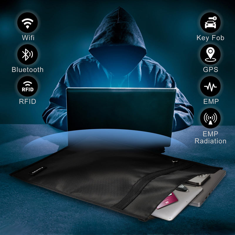 Large Faraday Bags Emp Proof for Car Keys & Phone & Tablets & Laptop & Key Fob - 5 Pack Faraday Cage Faraday Key Fob Protector Faraday Pouch, Anti-Tracking Anti-Hacking, RFID Signal Blocker (Black) Black