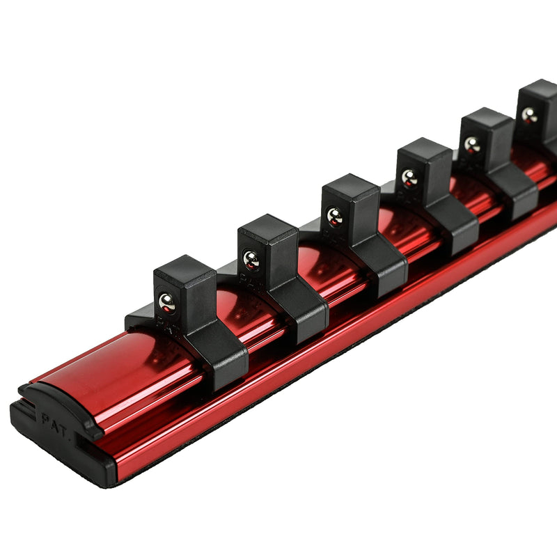 ARES 60128-3/8-Inch Drive Magnetic Socket Organizer - Aluminum Rail Stores up to 16 Sockets and Keeps Your Tool Box Organized Red 3/8-Inch Drive 16.5-Inch Magnetic Socket Rail