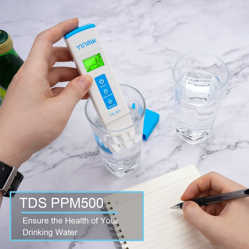 YINMIK Digital pH Meter TDS Meter Combo Accurate Measurement for pH TDS EC Temp with ATC, 2nd Generation Water Quality Tester with Horizontal Display for Hydroponic Swimming Pool Aquarium Blue pH TDS EC Meter