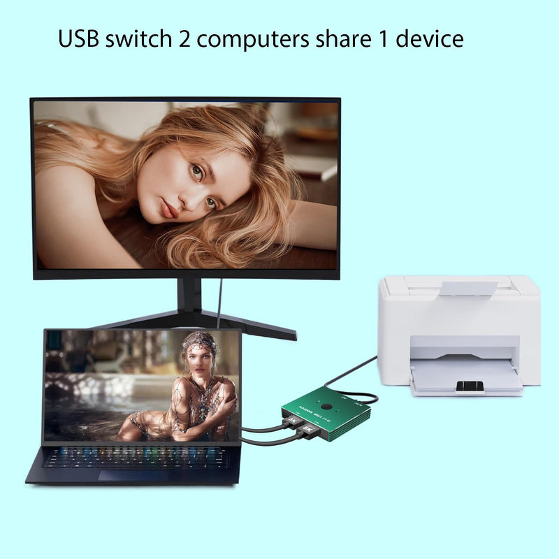 USB Selector Switch 2 in 1 Out Uni-Directional for Printer Scanner Keyboard (USB Cables were not Included.)