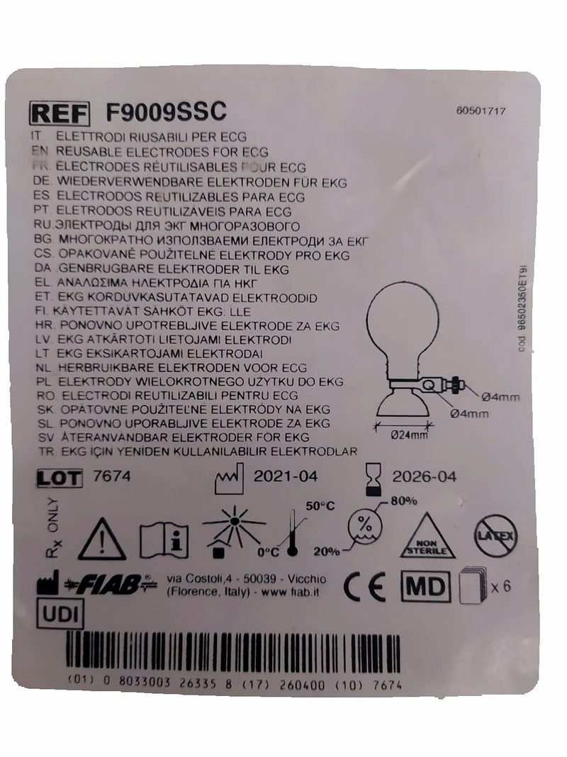 Fiab F9009SSC Electrode with Suction Cup for ECG Diameter 24mm Adult Pack of 6 Single
