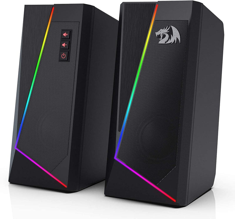 Redragon GS520 RGB Desktop Speakers, 2.0 Channel PC Computer Stereo Speaker with 6 Colorful LED Modes, Enhanced Sound and Easy-Access Volume Control, USB Powered w/ 3.5mm Cable Black