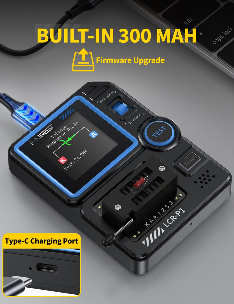 Transistor Tester, Multifunctional Portable SMD Component Tester Diodes Triodes Zener Diode Tester, Resistance Inductance Battery Tester, LCR Meter/MOS/PNP/NPN/ESR Meter