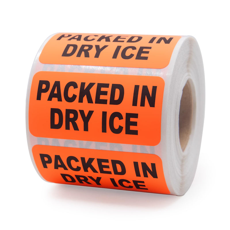 Packed in Dry ICE, Medical Labels, Chart Labels, Bright Fluorescent Red-Orange Labels, 2" x 1", 500 Labels/Roll, 1 Roll |LabelValue (LV-MICL14)