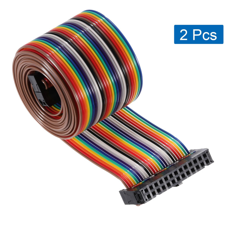 uxcell 2Pcs Flat Ribbon Cable 2.54mm Pitch 26 Pin Female to Female Rainbow IDC Flat Ribbon Wire Connector 118cm Length Wires