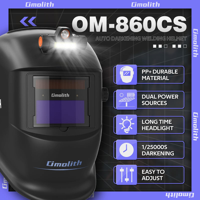 1/1/1/1 True Color Auto Darkening Welding Helmet with light, Solar Powered Wide Shade 4/9-13 for TIG MIG Stick Weld Hood Mask OM-860CS