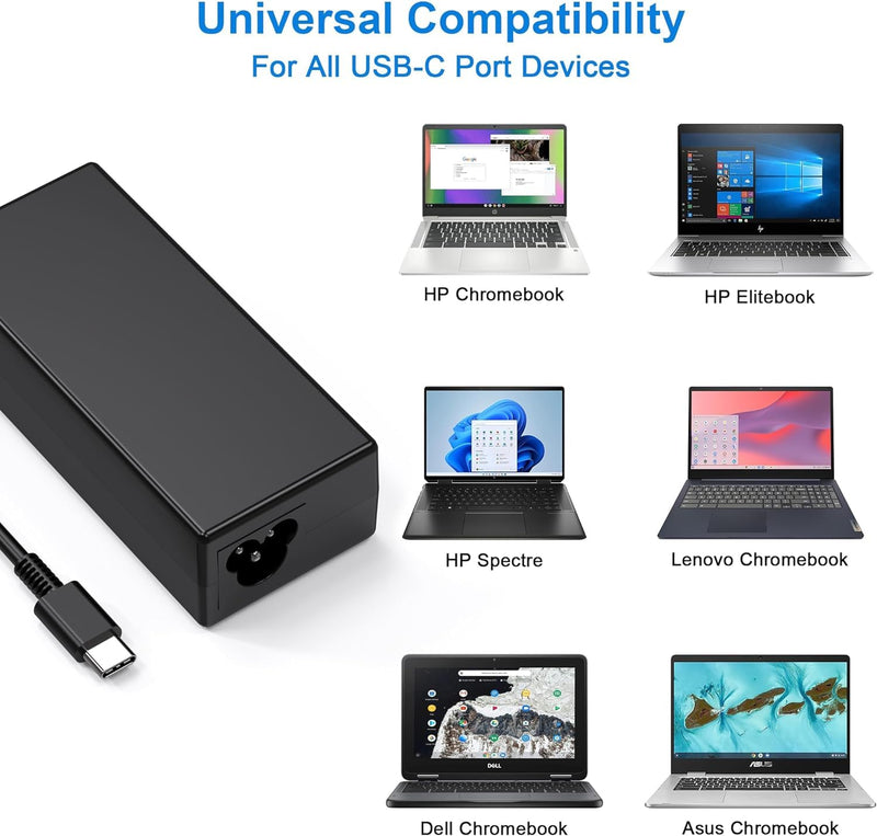 Universal Chromebook Charger USB-C 65W 45W Laptop Charger USB C Replacement for Hp Lenovo Thinkpad/Yoga Dell Chromebook/Latitude Asus Samsung Acer Series Fast Charger AC Adapter Power Cord Supply