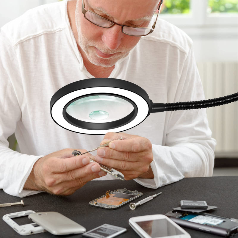 Magnetic third hand with 120mm magnifying glass, 6X & 3X magnifying glass with light and magnetic base, 50 LED, 6728lux magnifying lamp for helping hands/PCB holder/soldering station 4AB-USB-ZM