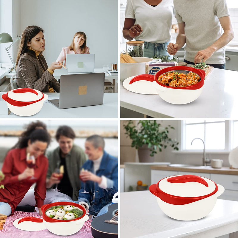 Pinnacle Insulated Casserole Dish with Lid 2.6 qt. Hot Pot Food Warmer/Cooler –Great Thermal Soup/Salad Serving Bowl- Stainless Steel Hot Food Container–Best Gift Set for Moms –Holidays Red/white