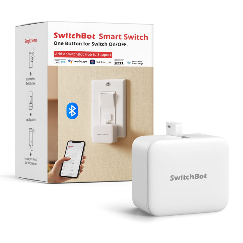 SwitchBot Smart Switch Toggle - Make switches smart, app and timer control, add Hub Mini to make it compatible with Alexa, Google Home and IFTTT（White）Bot White