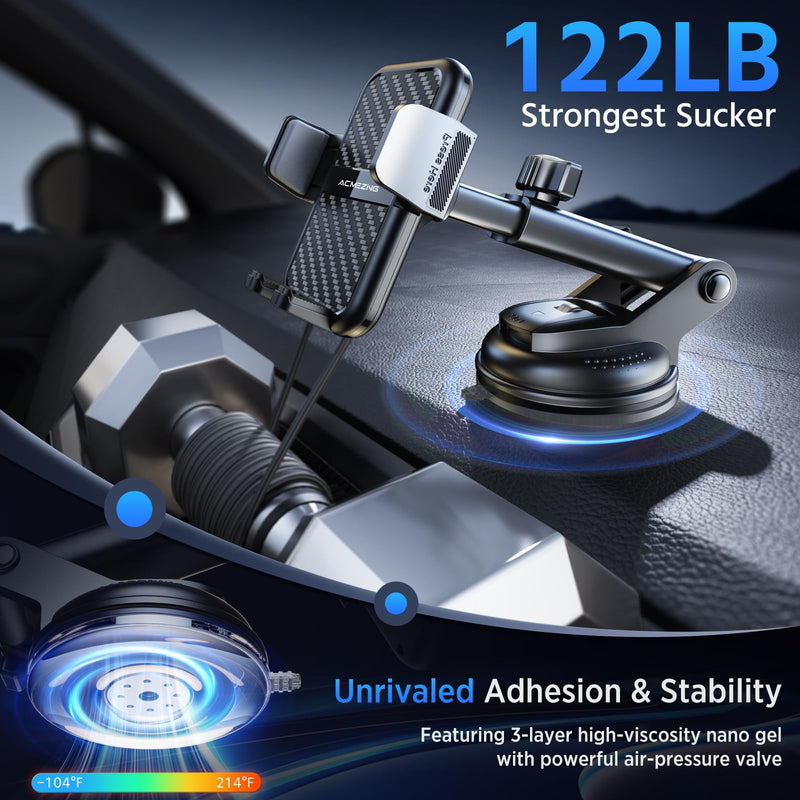 3-in-1 Car Phone Holder [122+LBS Strongest Suction & Stable Clamp Arm] 360° Adjustable Car Phone Mount, Cell Phone Holders for Your Car for Dashboard Vent, All Smartphones & Car Models (Black) Black