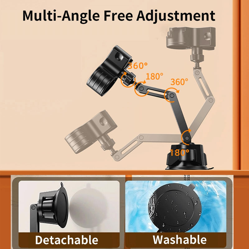Adjustable Shower Head Holder, Large Size Strong Suction Cup Handheld Shower Wand Holder with 360°Rotation & Telescopic Arm,Wall Mount for RV/Bathroom, No Drill Adhesive Free Showerhead Mount Hanger