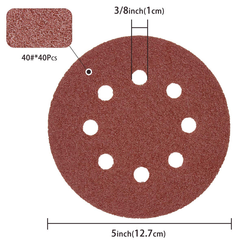 40 Grit Sanding Discs Pack of 50 125 mm Quick Change Discs | 5 inch 8 hole Velcro sandpaper for electric sanders, reliable adhesion to sanders 40# x 50 pieces