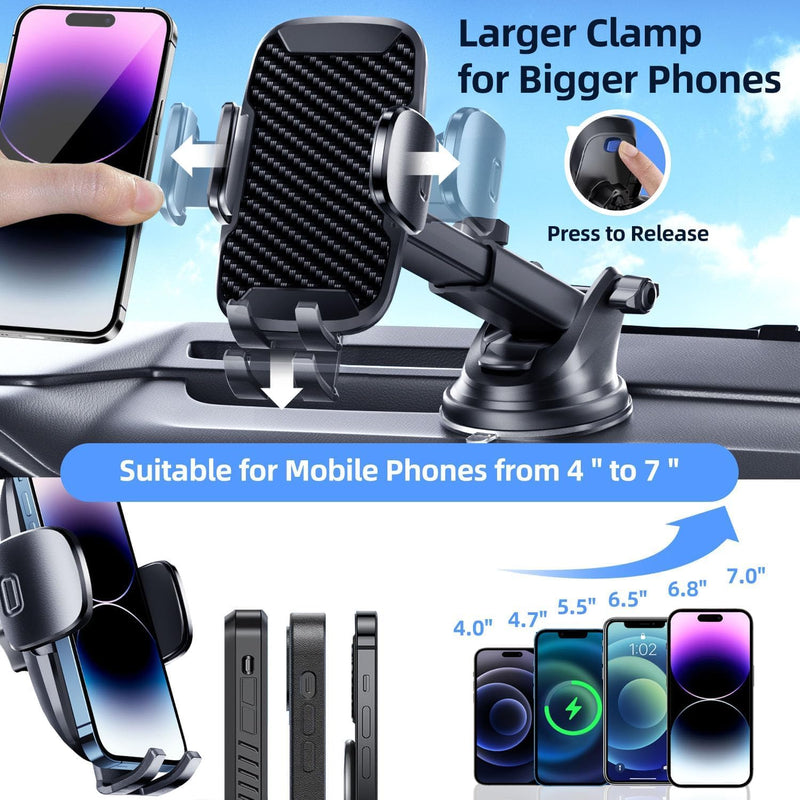 Car Phone Holder, Car Phone Mount 360° Rotation, Upgraded Version with Strong Suction Power,Car Phone Cradle for Dashboard/Windscreen/Air Vent, Car Phone Holder for all 4.1''-7.1'' phones-Black Black