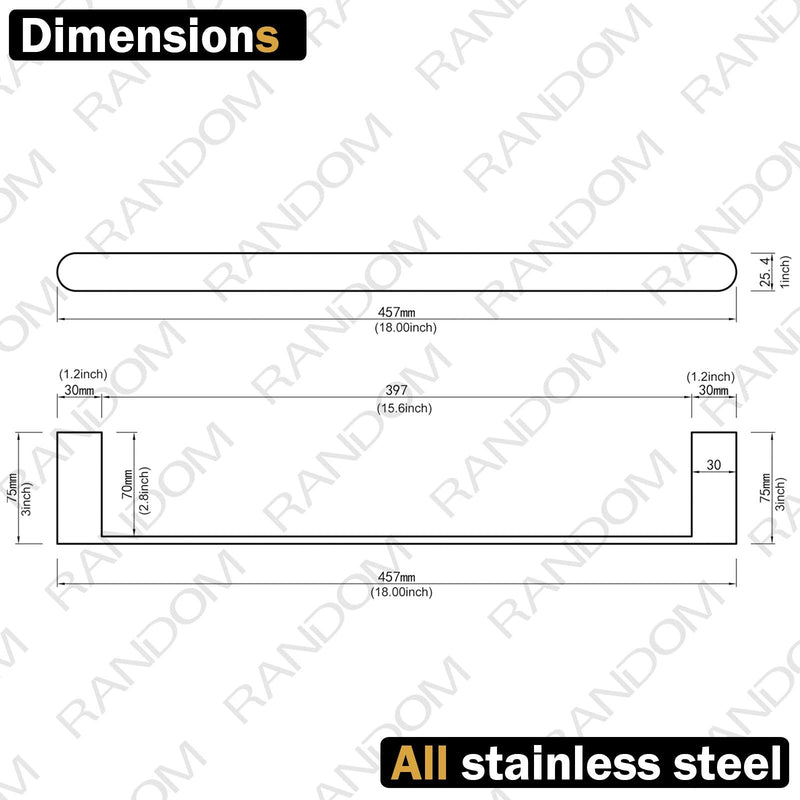 RANDOM Matte Black Towel Bar Rack Holder Rod 18 inch Hand Towel Holder for Bathroom Kitchen Heavy Duty Hardware Accessories Wall Mount Contemporary Hotel Style.96026-2-18MB 18 Inch (1 Piece)