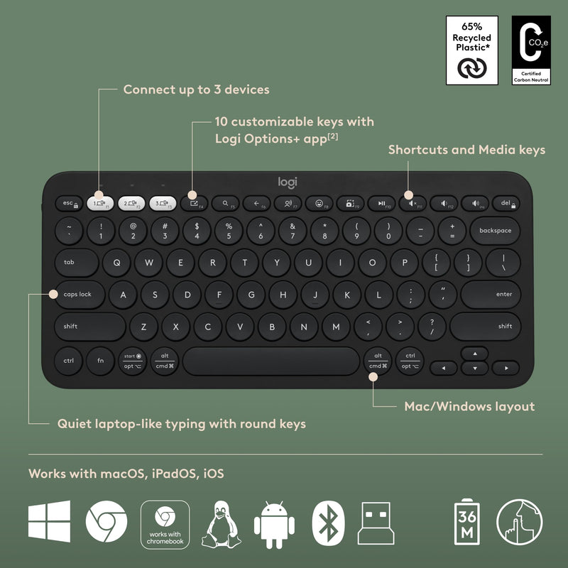 Logitech Pebble 2 Combo, Wireless Keyboard and Mouse, Quiet and Portable, Customizable, Logi Bolt, Bluetooth, Easy-Switch for Windows, macOS, iPadOS, Chrome - Black