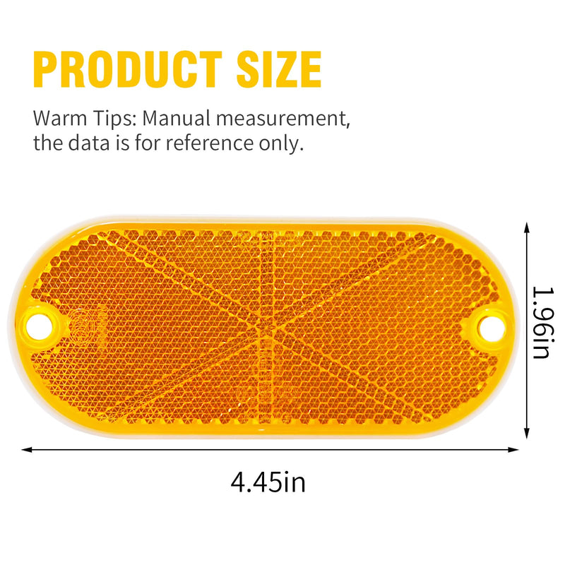 10 Pack Front Reflector Oval Reflectors Driveway Reflectors for Driveway Fence Gateposts Cars Boats Mailboxes Trailer Security Reflectors with Center Mounting Holes (Yellow) Yellow