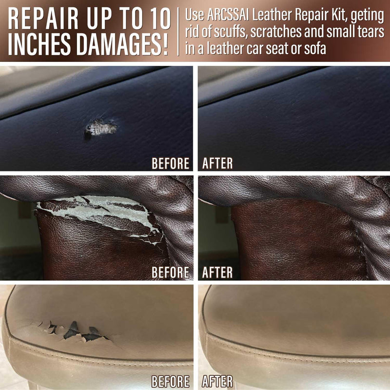 Leather Repair Kit for Furniture, Sofa, Jacket, Car Seats and Purse. Vinyl Repair Kit. Super Easy Instructions to Match Any Color, Restore Any Material, Bonded, Italian, Pleather, Genuine