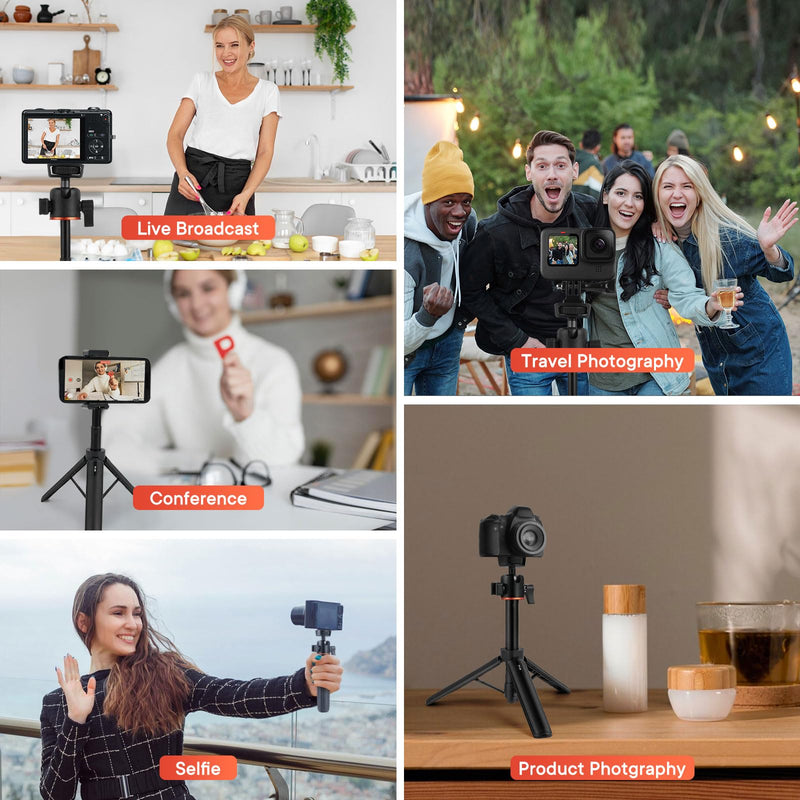 Camera Tripod Stand, Mini Desktop Aluminum Tripod Selfie Stick with Cold Shoe, 360° Ball Head with 1/4 Inch Screw, Portable Tripod for iPhone Android Canon Sony DSLR Vlogging Video Recording
