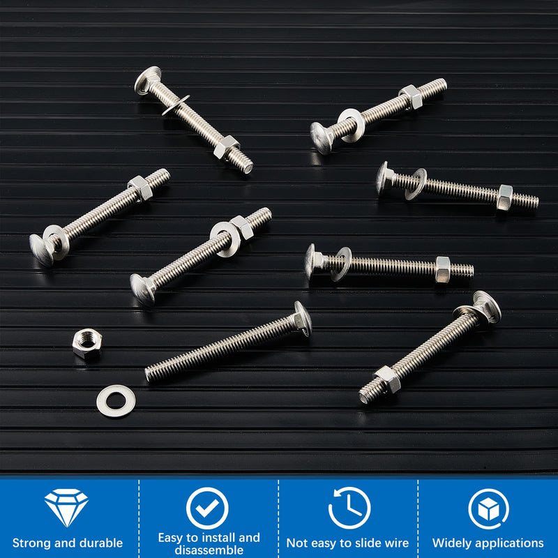 Zonon 25 Sets 5/16-18 x 3" Stainless Steel Carriage Bolts and Nuts Kit Round Head Square Neck Carriage Bolts Screws and Hex Nuts and Flat Washers, Stainless 18-8 Full Thread Coverage (Silver) 5/16-18 x 3" Silver