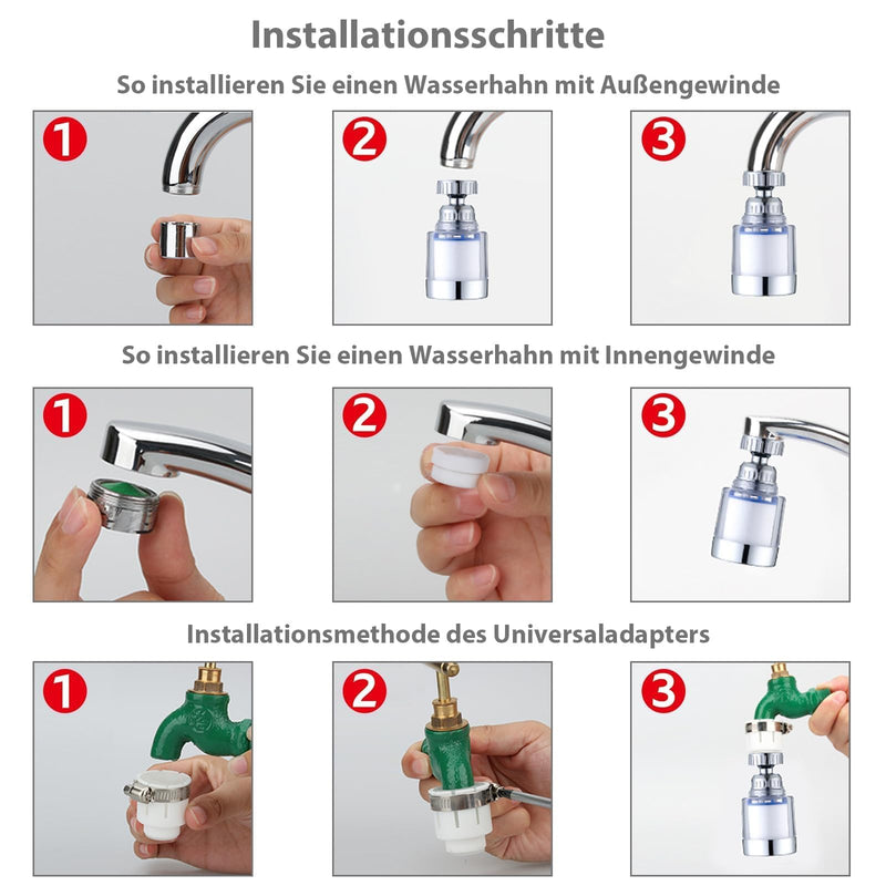 Pack of 2 Tap Descaler Attachment, 360° Water Filter, House Connection with 8 High Performance Filters, Universal Limescale Filter, Tap Descaler Attachment for Kitchen, Sink, Home Bathroom