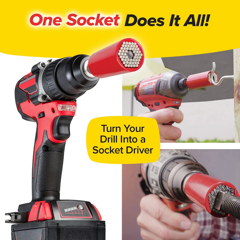 Red Dog Socket w/ Drill Adapter, Fits Most Nuts & Bolts, Use with Socket Wrenches & Power Drills, Steel Rods Form Any Shape, Standard or Metric, 2 In.