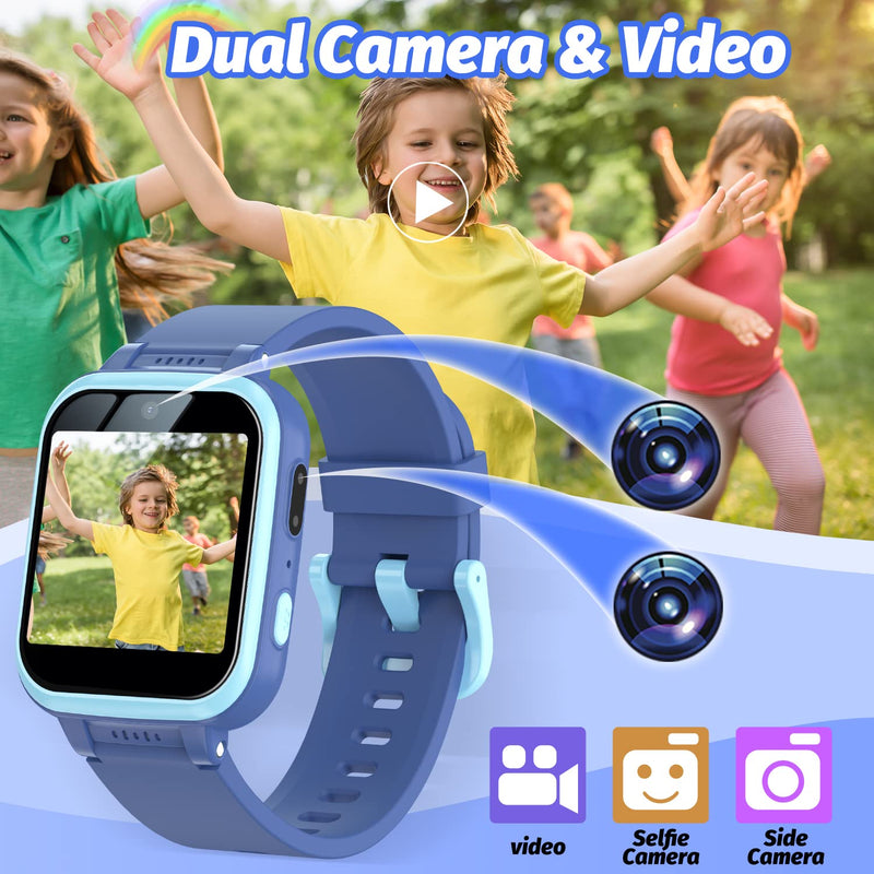 Kids Smart Watch with Puzzle Games HD Touch Screen Camera Video Music Player Pedometer Alarm Clock Flashlight Fashion Kids Smartwatch Gift for 6-13 Year Old Boys Girls Toys Blue