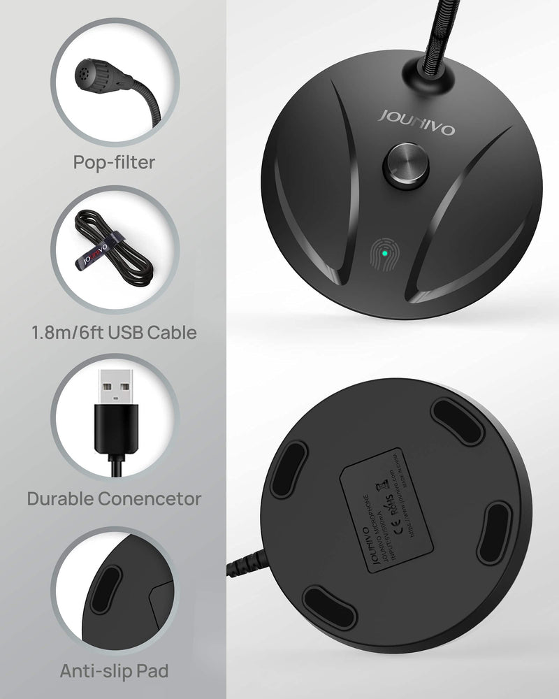 JOUNIVO USB Microphone for Computer, PC/Laptop Mic, Mute Button with LED Indicator, 360 Degree Gooseneck Design, Desktop Microphone for Streaming, Recording, Dictation, Podcasting, YouTube, JV610PRO JV610P