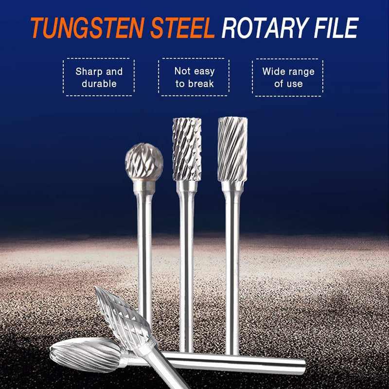 5 Piece Carbide Burr Set, 6 mm Shank, 10 mm Burr, Rasp Set for Drill Polishing, Engraving, Drilling Tools et