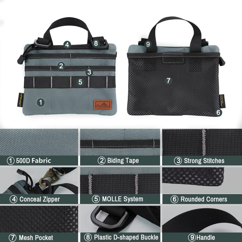 VIPERADE VE5 Slim EDC Pouch with 7 Pockets, Mens Pocket Organizer Multitool Pouch, Mini Crossbody Bag Messenger Shoulder Bag Grey