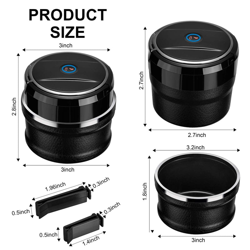 Car Ashtray with Lid Easy Clean Up Detachable Auto Ashtray LED for Most Car/Air Vent Cup Holder Home Office Black 1