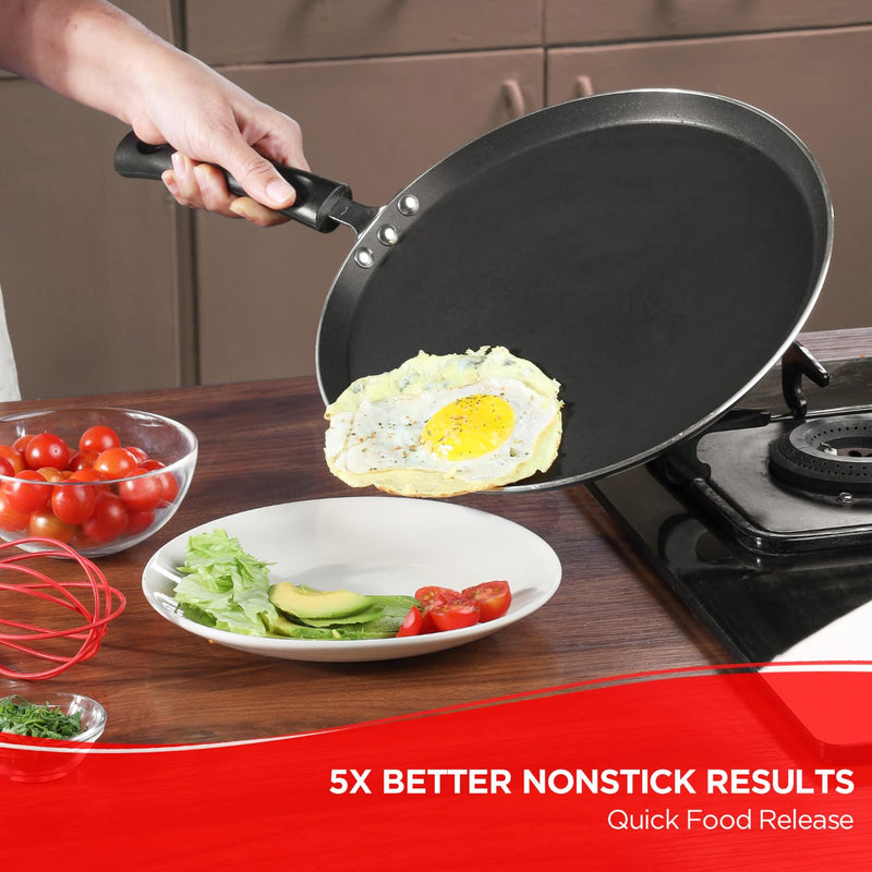 Vinod Zest Non-Stick Flat Dosa Tawa/Griddle, 10", Black/Blue