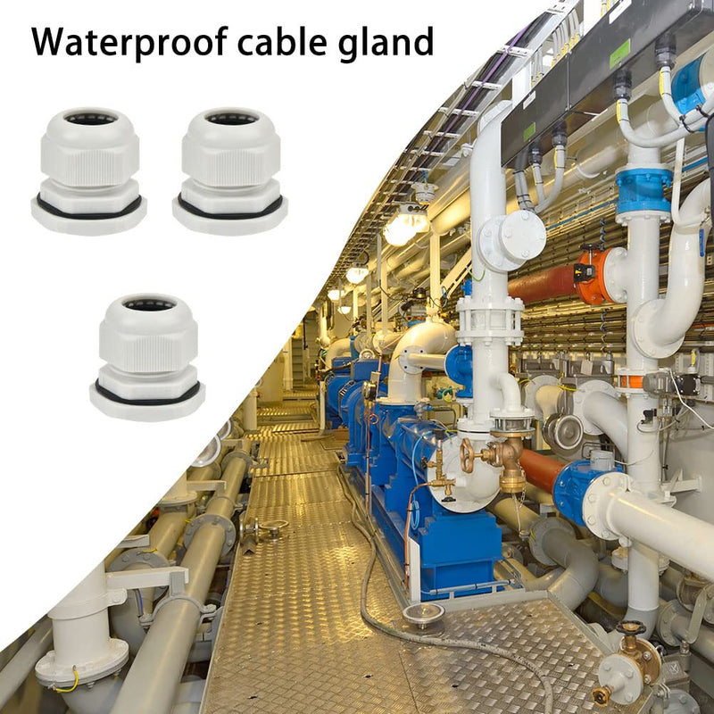 DODUOS 44 piece cable gland set IP68 waterproof closure cable gland, adjustable cable gland M12, M16, M20, M25, M32 - nylon plastic, white