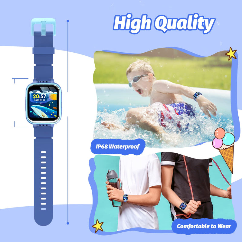 Kids Smart Watch with Puzzle Games HD Touch Screen Camera Video Music Player Pedometer Alarm Clock Flashlight Fashion Kids Smartwatch Gift for 6-13 Year Old Boys Girls Toys Blue