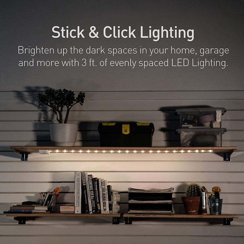 POWER PRACTICAL Luminoodle Under Cabinet Lighting – Click LED Light Strip for Shelves, Kitchen Cabinets, & Furniture, 3-Pack Includes Power Button & Tape Adhesive - Warm White (2700K) Warm Light 3 pack
