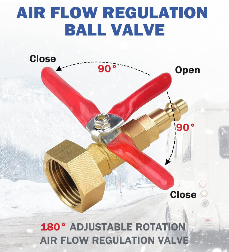 RV Winterizing Kit, RV Blowout Adapter with Shut Off Valve, Sprinkler Blowout Adapter with Quick-Connect Plug to 3/4" Garden Hose, Camper Winterize Blowout Plug for Winterizing RV, Camper, Boat 1 pack, with 1 fitting