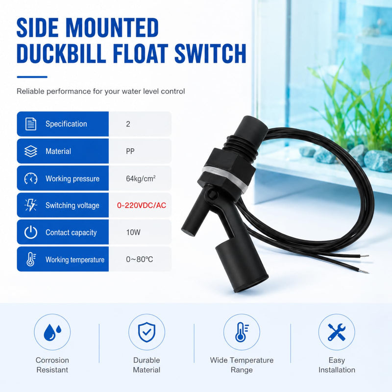 Pack of 2 Float Switch Water Level Sensor PP Side Mounted Float Switch 12V Liquid Level Sensor for Tank Aquarium Pool Container Water Control