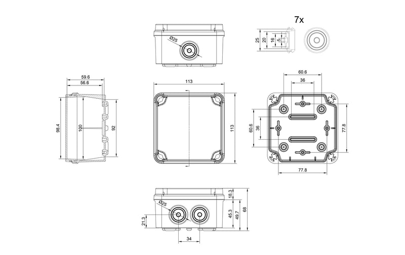 UNITEC surface-mounted junction box, junction box, installation housing, 121 x 121 x 68 mm, splash water and dust protection according to IP 65, screwable cover single