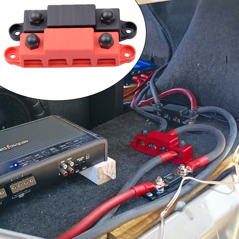 48V DC 250A Bus Bar Power Distribution Block with 4 x 3/8" Studs, 3X #8 Screws Terminals Battery Busbar 12V 24V for Cars RVs Boats Yachts, extra 10 Lugs, Positive& Ground, 2 Pack 250A- 48V DC- 4x 3/8"- Black& Red